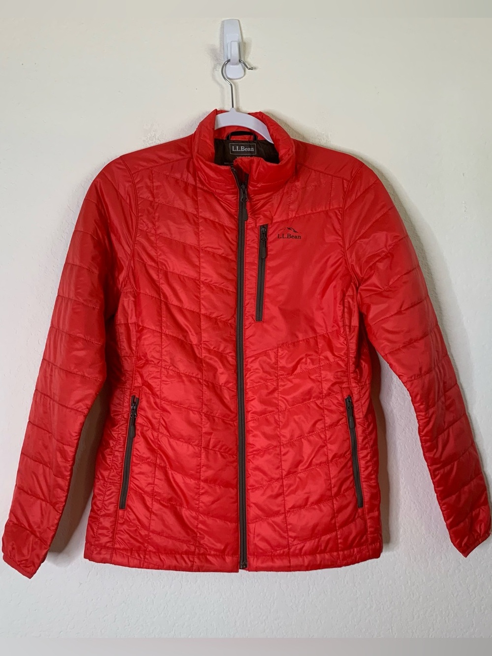 LL Bean Womens red Primaloft full zip packable jacket XS